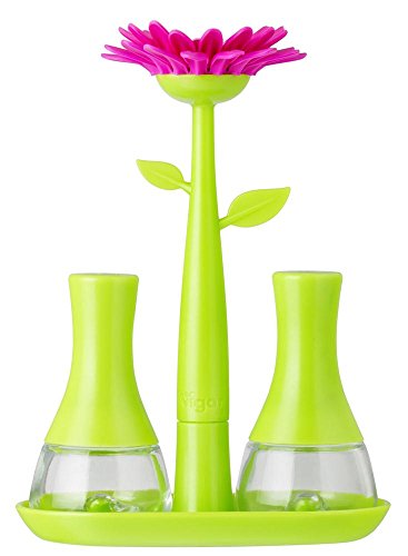 VIGAR Flower Power manueller Set Salz und Pfefferstreuer, ABS, Polypropylen, grün/magenta, 14 x 7 x 19 cm von VIGAR