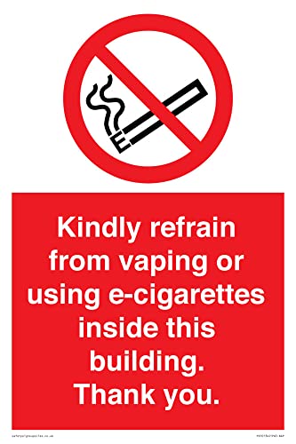 Bitte verzichten Sie auf das Vaping oder die Verwendung von E-Zigaretten in diesem Gebäude. Vielen Dank. Schild – 200 x 300 m. von Viking Signs