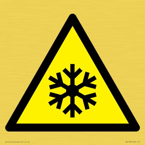 W010 Warnschild mit Aufschrift "Warning: Low temperature/freezing conditions", 150 x 150 mm, S15 von Viking Signs
