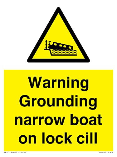 Warnschild mit Aufschrift "Warning Grounding narrow boat on lock cill", 150 x 200 mm, A5P von Viking Signs