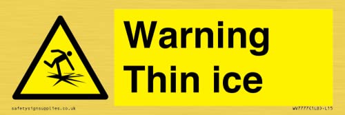 Warnschild mit Aufschrift "Warning Thin Ice", 150 x 50 mm, L15 von Viking Signs