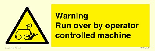 Warnschild mit Aufschrift "Warning run over by operator controlled machin", 300 x 100 mm, L31 von Viking Signs