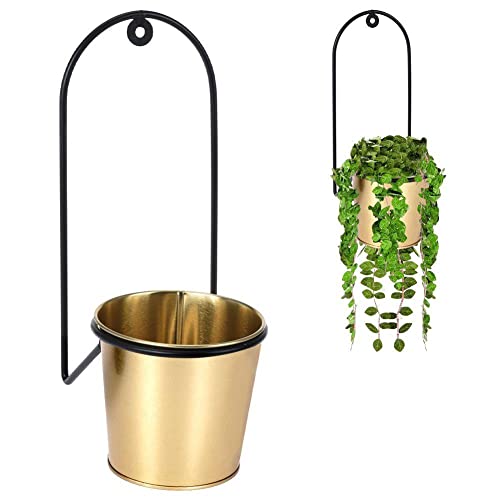 Vilde Blumenampel Hängeampel Pflanzenhalter Übertopf hängend aus Metall in Goldfarbe für Zimmerpflanzen Blumen im Glamour-Stil 11,5x12,5x28,5 cm von Vilde