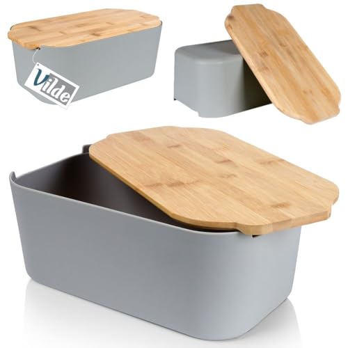 Vilde Brotkasten mit Holzbrett Brotkorb Brotbox Brotbehälter grau 33x18,5x12 cm von Vilde