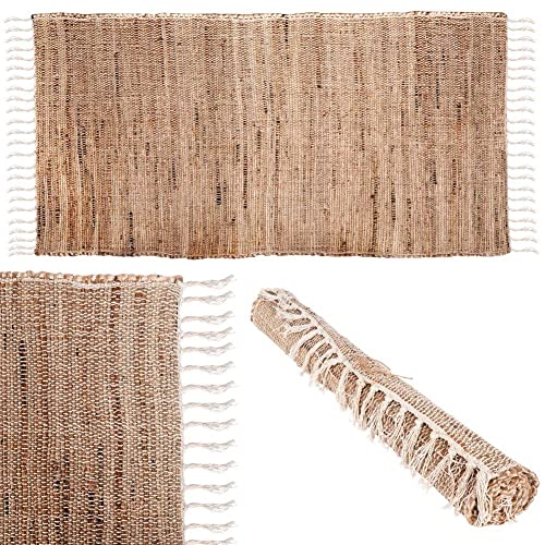 Vilde Teppich Bettvorleger rechteckig aus Baumwolle Jute natürlich im Boho-Stil 140x70 cm von Vilde