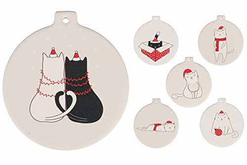 Xmas Cat 6er Set Untersetzer rund aus Keramik, Korkboden Ø10 cm von Villa d’Este Home Tivoli