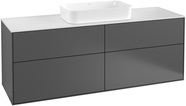 Villeroy und Boch Finion Waschtischunterschrank G32200, 1600x603x501mm, mit LED- Beleuchtung, Abdeckplatte Black Matt, Farbe: White Matt Lacquer von Villeroy und Boch AG