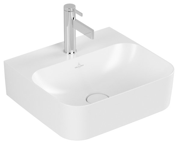 Villeroy und Boch Handwaschbecken Finion 436444 430x390mm, verdeckter Überlauf, 1 Hahnloch, Farbe: Stone White, Ceramic Plus von Villeroy und Boch AG