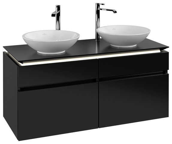 Villeroy & Boch Legato Waschtischunterschrank B584, 1200x550x500mm, 2 Waschtische, LED- Beleuchtung, Farbe: Black Matt Lacquer von Villeroy und Boch AG