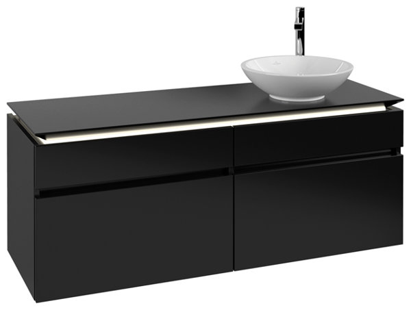 Villeroy & Boch Legato Waschtischunterschrank B590, 1400x550x500mm, Waschtisch rechts, LED- Beleuchtung, Farbe: Black Matt Lacquer von Villeroy und Boch AG