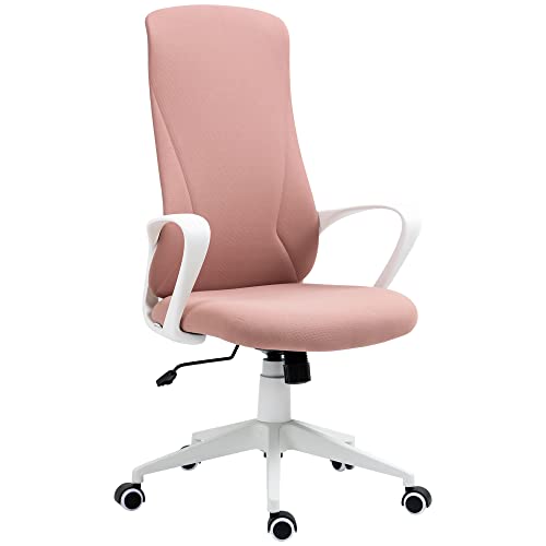 Vinsetto Bürostuhl mit Wippfunktion, Höhenverstellbarer Schreibtischstuhl, Ergonomischer Computerstuhl, Drehbarer PC Stuhl für Arbeitszimmer, Stretchstoff, Rosa von Vinsetto