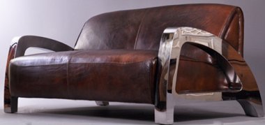 Design-Clubsofa Memphis 2-Sitzer Vintage Leder Chrom Echtleder Sofa Couch von Vintage-Line