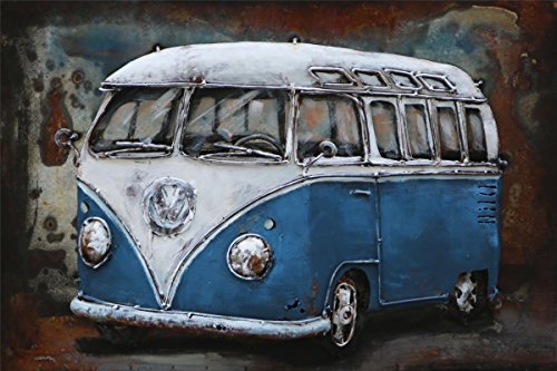 Vintage-Line Handgefertigtes Metallbild 3D-Optik Verschiedene Größen Kunst Bild Wandbild (Metallbild Bus in blau (ca. 60x40 cm)) von Vintage-Line