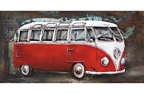 Vintage-Line Handgefertigtes Metallbild 3D-Optik Verschiedene Größen Kunst Bild Wandbild (Metallbild Bus in rot (ca. 80x40 cm)) von Vintage-Line