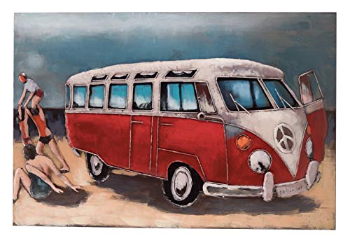Vintage-Line Handgefertigtes Metallbild 3D-Optik Wandbild Verschiedene Größen Kunst Bild (Metallbild Strandbus Rot (ca. 120x80 cm)) von Vintage-Line