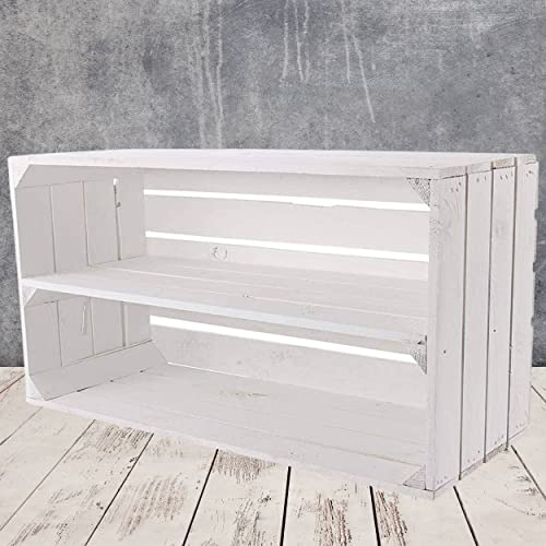 Vintage Möbel 24 GmbH Große weiße Obstkiste mit Mittelbrett 68cm x 40cm x 31cm Weinkisten Regal Holzboxen DIY Weinregal Weiss Shabby chic Holzkisten Altes Land Holzregal von Vintage Möbel 24 GmbH