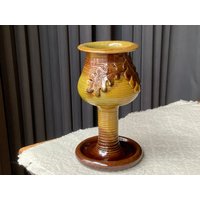 Keramik Vase-Kerzenhalter, Allzweck, Mehlvase, Steingutvase, Eichenlaubdekor von VintageshopLatvia