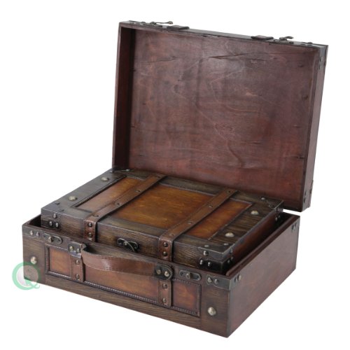 Vintiquewise Old Style Koffer/Dekorative Karton mit Träger, Holz, Antik Braun, Set von 2 von Vintiquewise