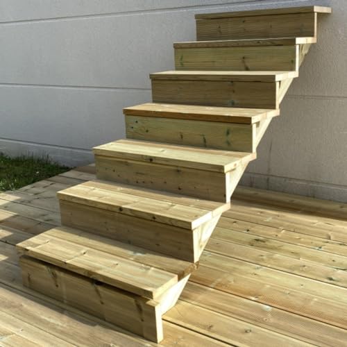 Außentreppe Holz, 2 bis 7 Stufen, fertiges Set, Gartentreppe aus Holz, für Garten, Balkon und Terrasse (7 Stufen mit Setzstufen, 80 cm) von Vinuovo