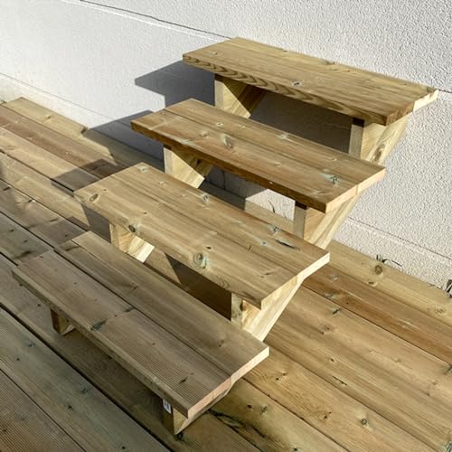 Außentreppe Holz, 2 bis 7 Stufen, fertiges Set, Gartentreppe aus Holz, für Garten, Balkon und Terrasse (4 Stufen ohne Setzstufen, 80cm) von Vinuovo