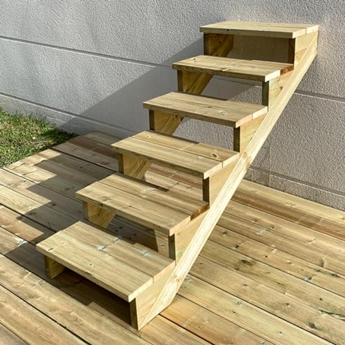 Außentreppe Holz, 2 bis 7 Stufen, fertiges Set, Gartentreppe aus Holz, für Garten, Balkon und Terrasse (6 Stufen ohne Setzstufen,60 cm) von Vinuovo