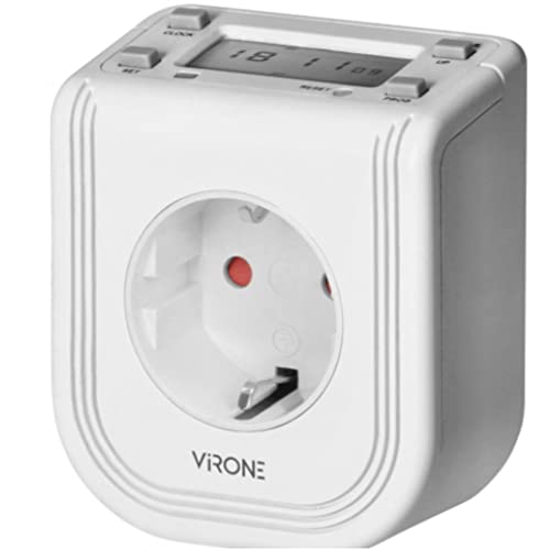 VIRONE DT-4(GS) Zeitschaltuhr Steckdose mit oberem LCD-Display 230 VAC 3680 W 16 Programme Anwesenheitssimulator Schuko-Version von Virone