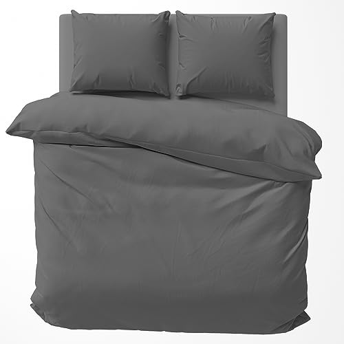 Visaggio Baumwolle Bettwäsche 200x220 cm Einfarbige Bettbezug Garnitur Schlafzimmer Set Partnerbettwäsche Grau von Visaggio