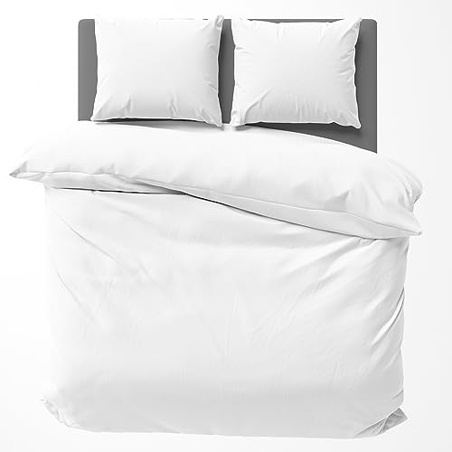 Visaggio Baumwolle Bettwäsche 200x220 cm Einfarbige Bettbezug Garnitur Schlafzimmer Set Partnerbettwäsche Weiß von Visaggio