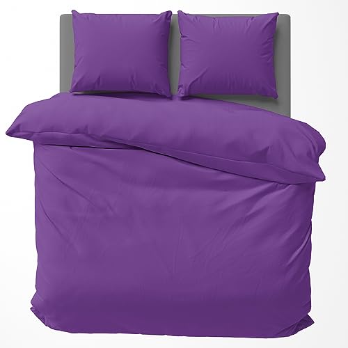 Visaggio Baumwolle Bettwäsche 220x240 cm Einfarbige Bettbezug Garnitur Schlafzimmer Set Lila von Visaggio