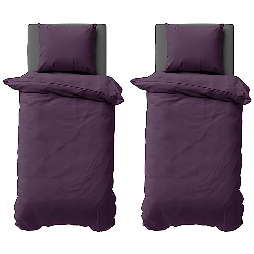 Visaggio Bettwäsche 135x200 cm Mikrofaser Uni Einfarbig 4 teilige Bettbezug Set mit Reißverschluss Aubergine Violett von Visaggio