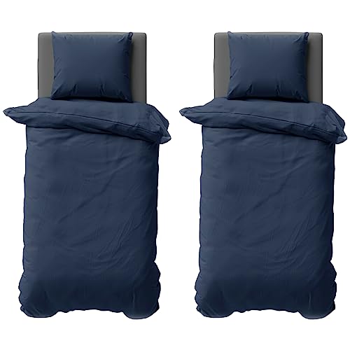 Visaggio Bettwäsche 135x200 cm Mikrofaser Uni Einfarbig 4 teilige Bettbezug Set mit Reißverschluss Navyblau von Visaggio
