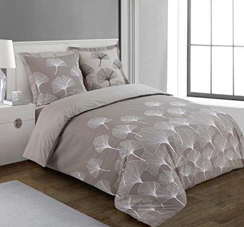 VISION - Wende-Bettwäsche Ginko – Bettbezug 140 x 200 cm mit 1 Kissenbezug für Einzelbett – 100 % Baumwolle von VISION
