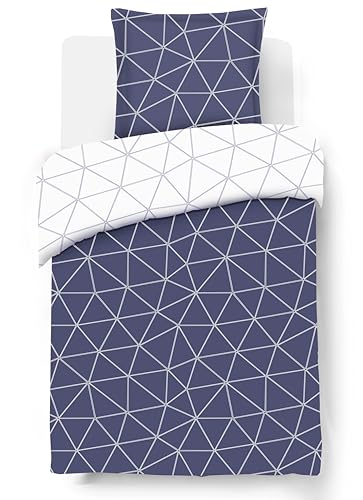 Vision Hugo Wendebettwäsche – Bettbezug 140 x 200 cm mit 1 Kissenbezug für Einzelbett – 100 % Baumwolle, Meeresblau von VISION