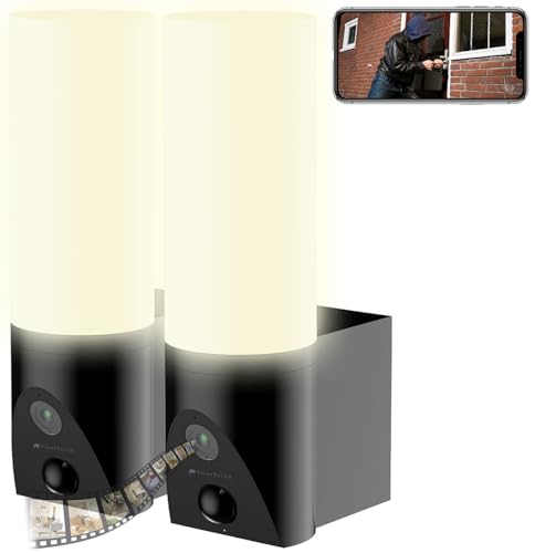 VisorTech Aussenkamera: 2er-Set LED-Außenwandleuchten & WLAN-2K-Kamera, PIR, Nachtsicht, App (Überwachungskamera außen WLAN, WiFi-Überwachungskamera außen, Lampe mit Bewegungsmelder) von VisorTech
