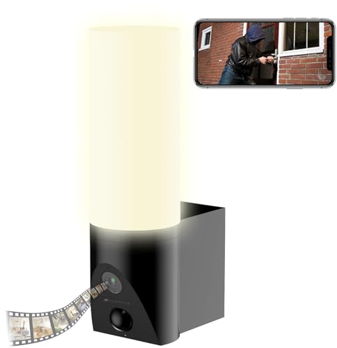 VisorTech Überwachungskameras: LED-Außenwandleuchte & WLAN-2K-Kamera, PIR, Nachtsicht, App, schwarz (Outdoor-Überwachungskamera WLAN, IP-Überwachungskamera außen, Überwachungscamera) von VisorTech