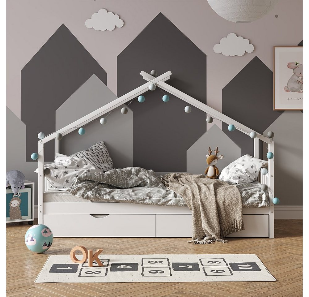 VitaliSpa® Kinderbett Hausbett Gästebett 90x200cm DESIGN Weiß von VitaliSpa®