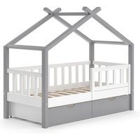 Kinderbett Design" 140x70cm Grau/Weiß mit Schubladen und Rausfallschutz Vitalispa von VitaliSpa