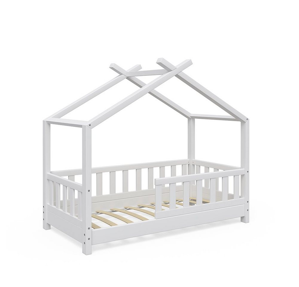 VitaliSpa® Kinderbett Kinderhausbett mit Zaun DESIGN Weiß von Vitalispa