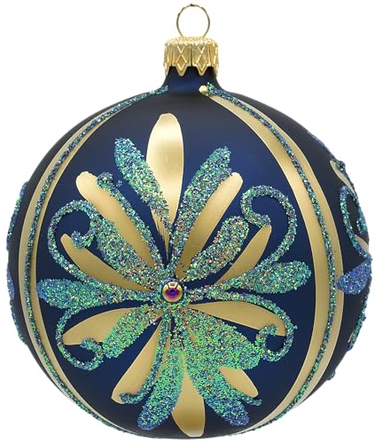 Vitbis Glas Weihnachtskugeln Einzelkugel Geschenkset blau ⌀ 10 cm handdekoriert handbemalt von VITBIS