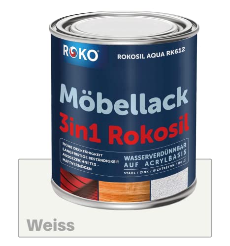 ROKO Möbellack - 0,7 Kg - Seidenmatt Weiss - Umweltfreundliche 3in1 Möbelfarbe auf Wasserbasis - Für Holz, Metall & Kunststoff von Roko