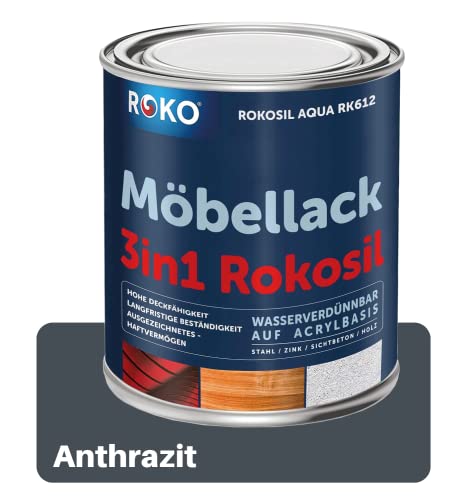 ROKO Möbellack - 0,7 Kg - Anthrazit - 3in1 Möbelfarbe auf Wasserbasis - Seidenmatt - Für Holz, Metall & Kunststoff von Roko