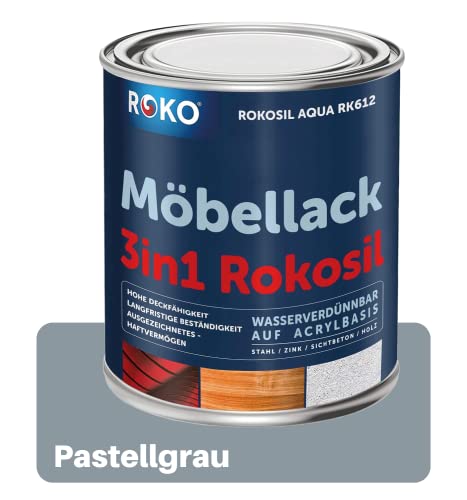 ROKO Möbellack - 0,7 Kg - Pastellgrau - 3in1 Möbelfarbe auf Wasserbasis - Seidenmatt - Für Holz, Metall & Kunststoff von Roko