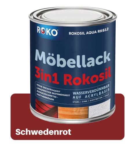 ROKO Möbellack - 0,7 Kg Schwedenrot - 3in1 Möbelfarbe auf Wasserbasis - Seidenmatt - Für Holz, Metall & Kunststoff von Roko