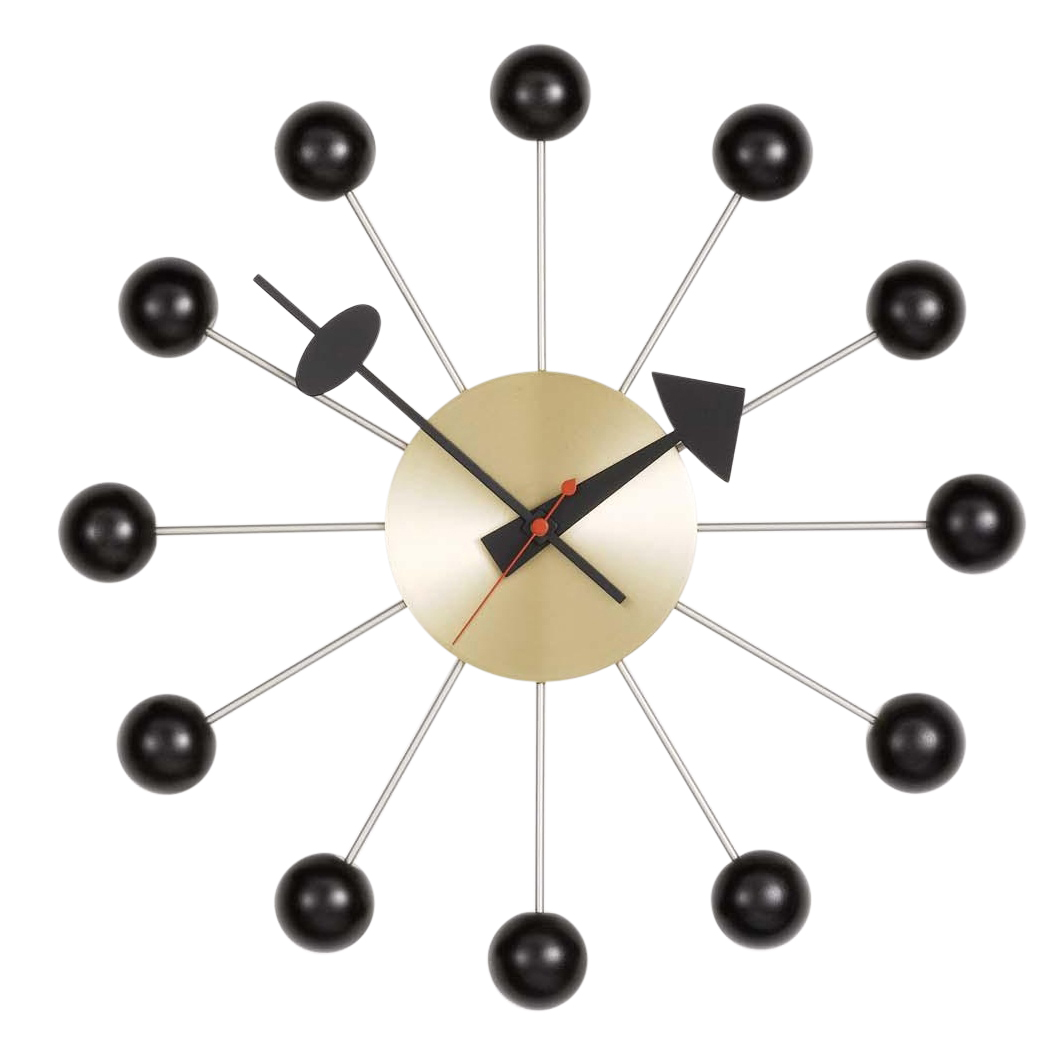 Vitra - Ball Clock Wanduhr - schwarz/messing/Ø33cm von Vitra
