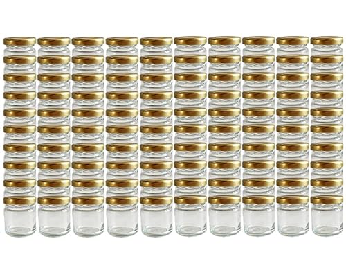 Vitrea 150 x Marmeladengläser kleine 50 ml Gläschen mit Schraub-Deckel Gold - Mini Einmachgläser - Honiggläser - Probiergläser für Gastgeschenke & Hochzeit Made in Germany (150) von Vitrea