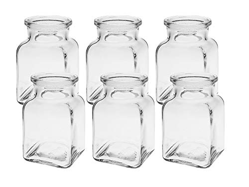 6 Stück Quadratisch Mini Vasen Glasfläschchen kleine Dekoflaschen Flasche Väschen Vase Glasflaschen Blumenvase (6 Stück) von Vitrea
