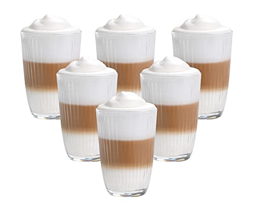 Vitrea 6er Set Latte Macchiato/Kaffee-Gläser - 370ml, 6 Glas Trinkhalme 23 cm, 1 Bürste (6 Lineia 370ml) von Vitrea