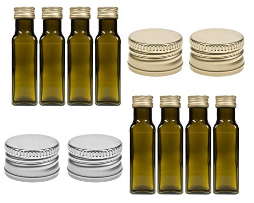 Leere GlasflaschenMaraska Grün 100 ml incl. Schraubverschluss Silber/Gold Saftflasche Likörflaschen Schnapsflaschen Ölflaschen zum selbst befüllen (Silber, 100 Stück) von Vitrea
