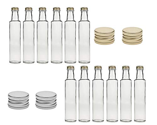Vitrea 12er Set Glasflasche Dorica | Füllmenge 250ml | Schraubverschluss Gold | Most, Saft, Bier, Schnaps, Likör, Essig & Öl I Glasflaschen (Gold, 12 Stück) von Vitrea