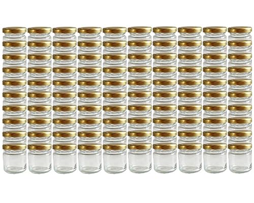 Vitrea 150 x Marmeladengläser kleine 37 ml Gläschen mit Schraub-Deckel Gold - Mini Einmachgläser - Honiggläser - Probiergläser für Gastgeschenke & Hochzeit Made in Germany (150) von Vitrea